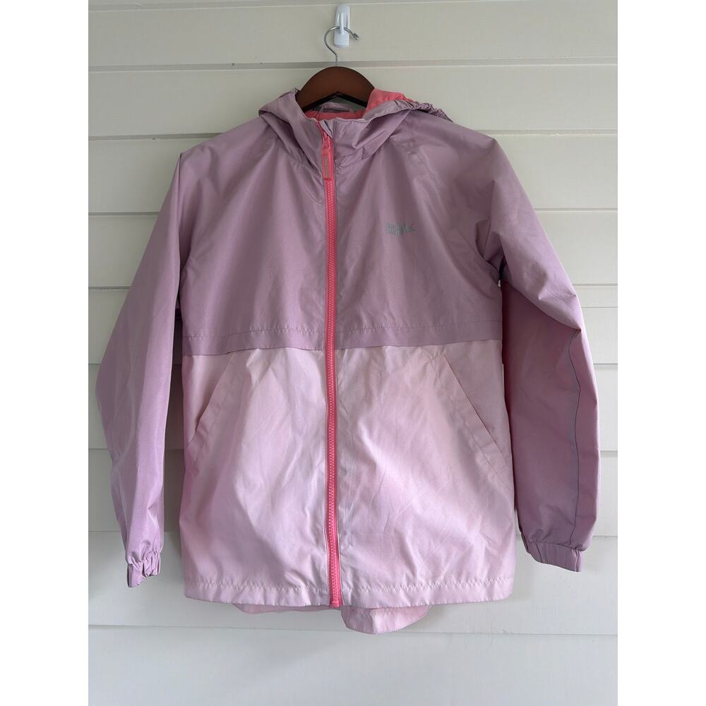 Eddie Bauer Girls Large Rain Jacket Pink Purple Windbreaker Hooded Shell L 12/14